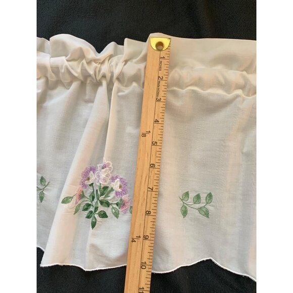 Vintage Floral Embroidered Valance Curtain 66"Wx10"L with Purple & Green Flowers - Picture 8 of 8
